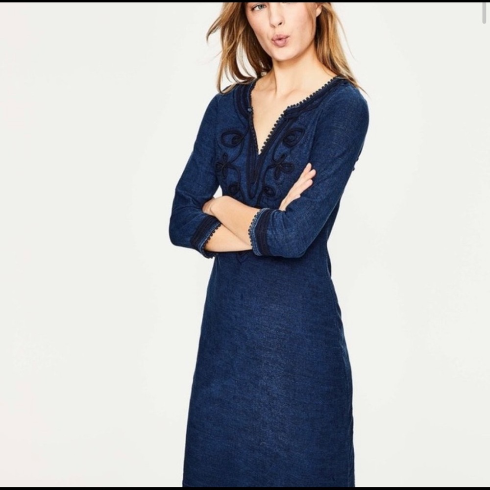 Boden Reanna Blue Embroidered Mini Tunic Dress Size 10L